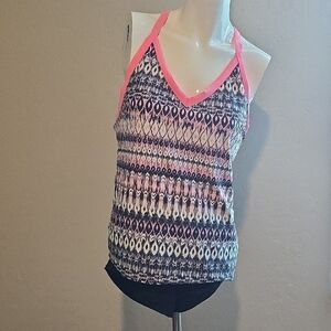 Women's Pink,Black and White Patterned Swimsuit Size 12 Top Med Bottoms.